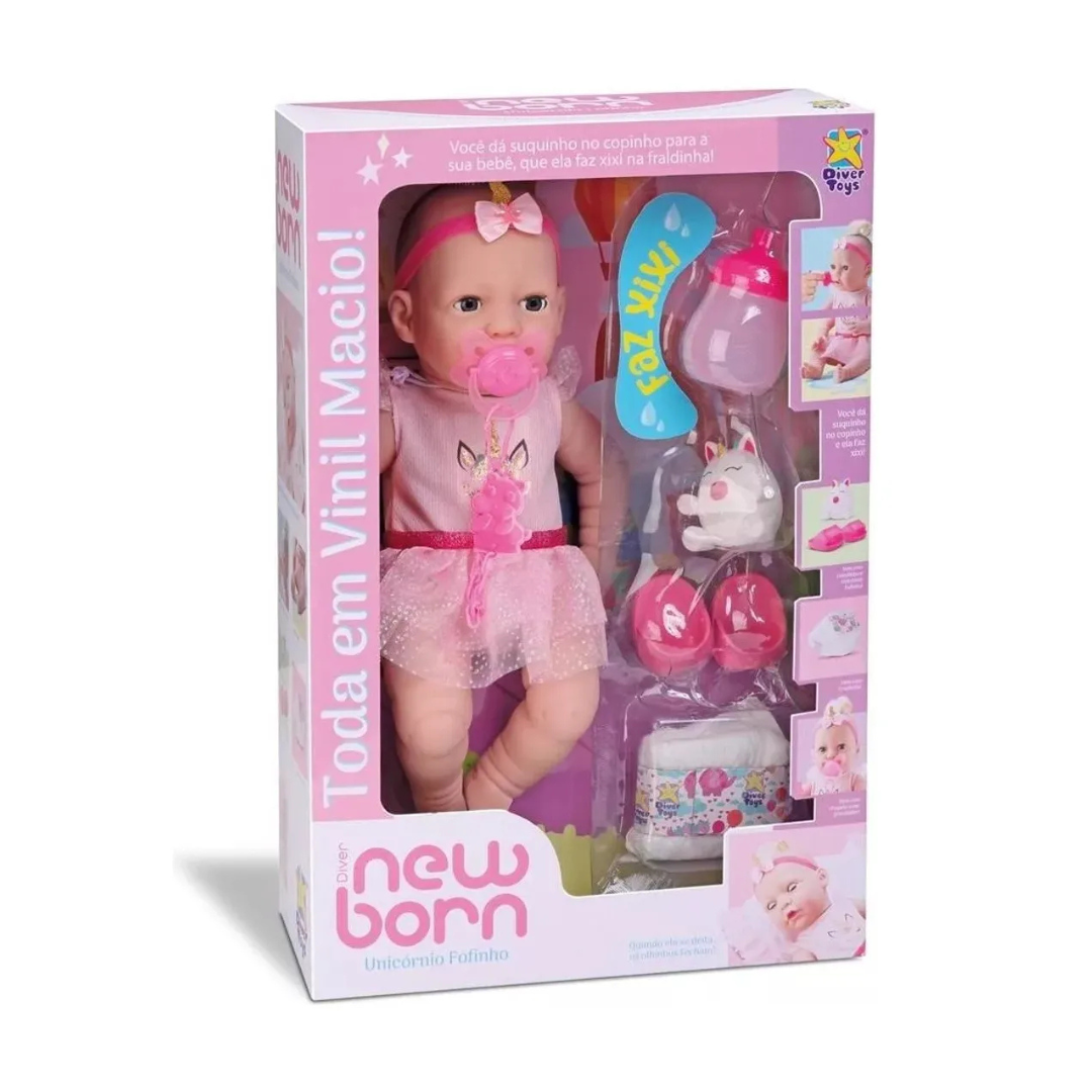Boneca Unicórnio Bebê Newborn Faz Xixi